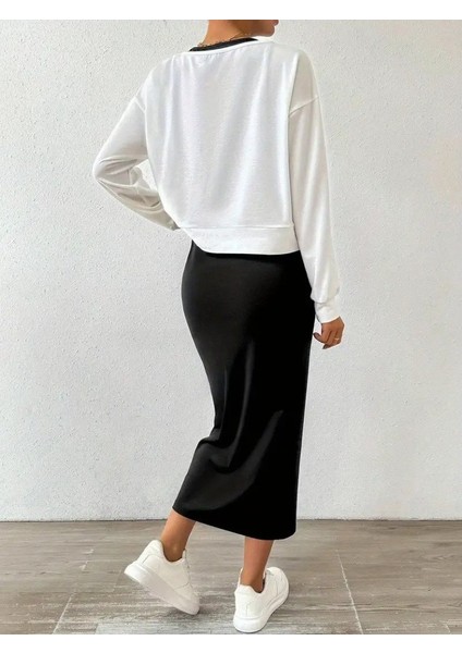 Ulak Handmader Kadın Askılı Yuvarlak Yaka Viskon Iki Iplik Elbise ve V Yakalı Bluz Ikili Takım fırsatları