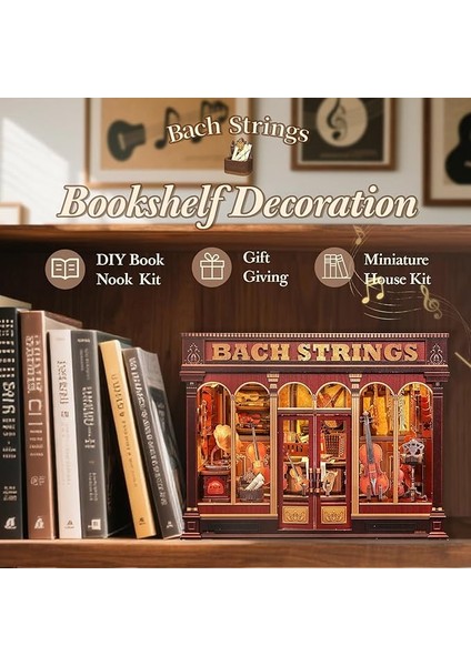 Bach Strings - 2025 Yeni Stil Mini Book Nook Kiti, Kendin Yap Oyuncak Bebek Evleri, Minyatür Ev Kiti, LED Işıklı, Booknook Evleri, Model Yapı Setleri (CWGB404) - Bach Yaylı Çalgılar modelleri