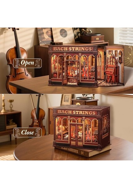 Bach Strings - 2025 Yeni Stil Mini Book Nook Kiti, Kendin Yap Oyuncak Bebek Evleri, Minyatür Ev Kiti, LED Işıklı, Booknook Evleri, Model Yapı Setleri (CWGB404) - Bach Yaylı Çalgılar fırsatları