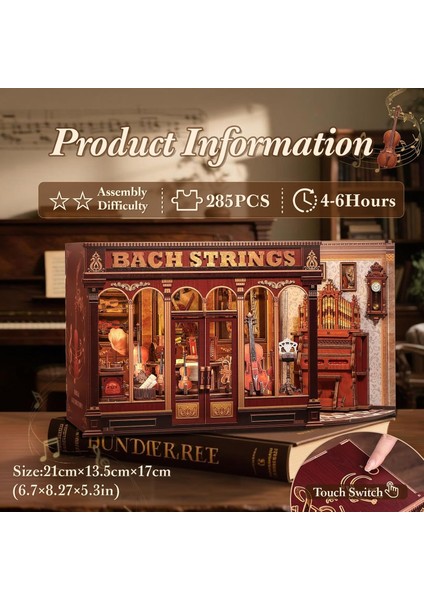 Bach Strings - 2025 Yeni Stil Mini Book Nook Kiti, Kendin Yap Oyuncak Bebek Evleri, Minyatür Ev Kiti, LED Işıklı, Booknook Evleri, Model Yapı Setleri (CWGB404) - Bach Yaylı Çalgılar indirimleri