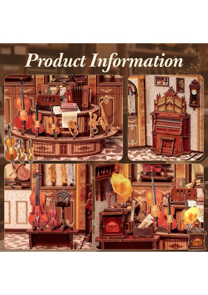 Bach Strings - 2025 Yeni Stil Mini Book Nook Kiti, Kendin Yap Oyuncak Bebek Evleri, Minyatür Ev Kiti, LED Işıklı, Booknook Evleri, Model Yapı Setleri (CWGB404) - Bach Yaylı Çalgılar