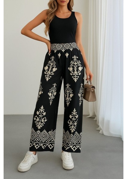Ulak Handmader Kadın Yüksek Bel Desenli Lastikli Süprem Pantolon