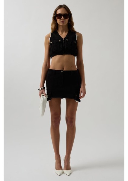 Ulak Handmader V Yaka Düğmeli Crop Yelek fiyatları