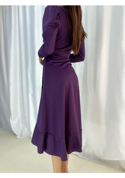 Ulak Handmader Krep Kumaş Midi Boy Kuşaklı Uzunkol Elbise indirimleri