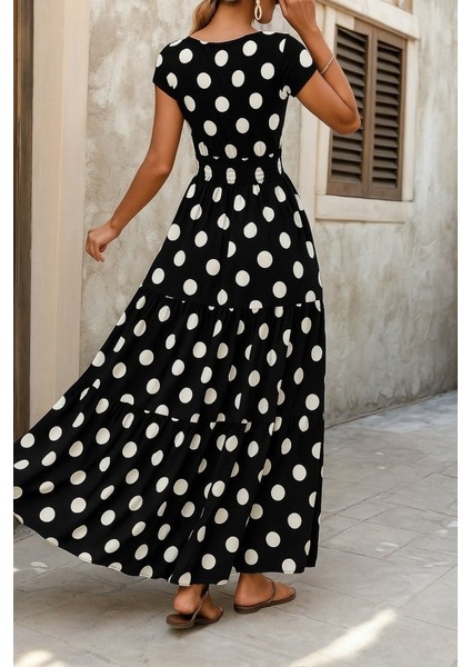 Ulak Handmader Kadın Kısa Kollu Kruvaze Yaka Beli Lastikli Süprem Maksi Boy Elbise fiyatları