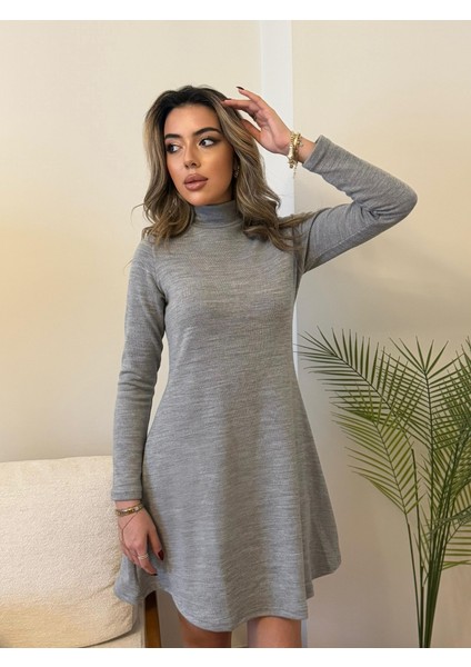 Ulak Handmader Kadın Uzun Kollu Balıkçı Yaka Salaş Kusa Akrilik Elbise