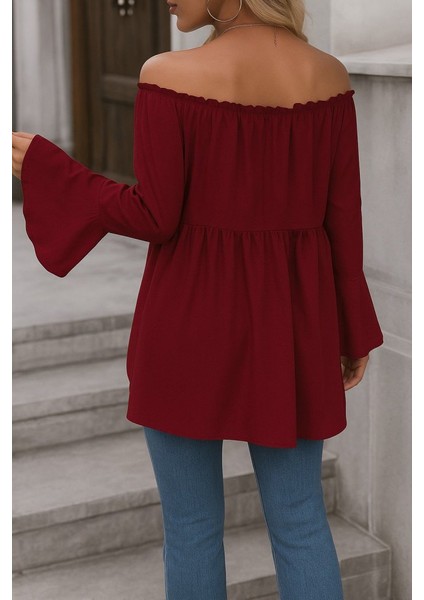 Ulak Handmader Kadın Uzun Kollu Madonna Yaka Asimetrik Detaylı Kolları Ispanyol Viskon Bluz fiyatları