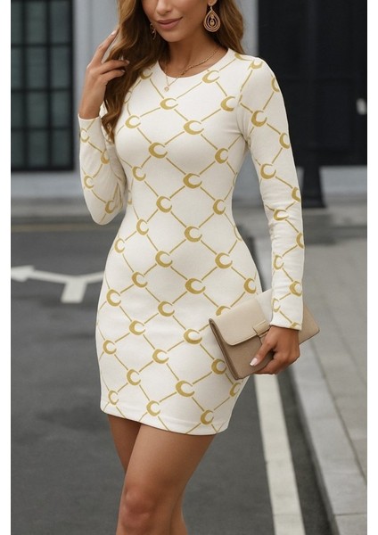 Ulak Handmader Kadın Bisiklet Yaka Uzun Kol Triko Mini Boy Elbise