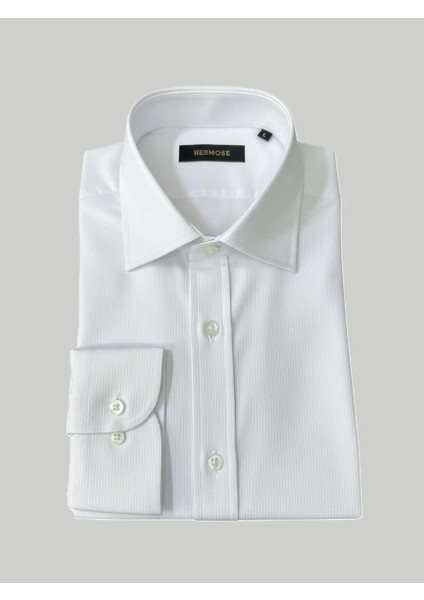 Beyaz Çizgili Dokulu Erkek Gömlek