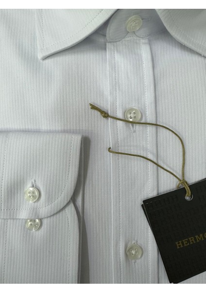 Beyaz Çizgili Dokulu Erkek Gömlek fiyatları