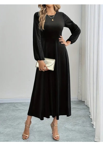 Ulak Handmader Kadın Uzun Kollu Bisiklet Yaka Midi Kadife Elbise fiyatları