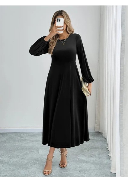 Ulak Handmader Kadın Uzun Kollu Bisiklet Yaka Midi Kadife Elbise fırsatları