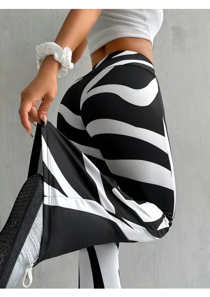 Ulak Handmader Kadın Yüksek Bel Zebra Desenli Dalgıç Tayt