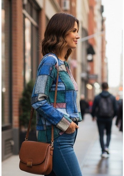 Ulak Handmader Kadın Uzun Kollu Yakadan Fermuarlı Kot Görünüm Desenli Uzun Modal Bluz fiyatları