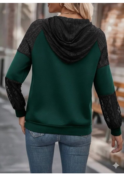 Ulak Handmader Kadın Uzun Kollu Dantelli Kapşonlu Viskon Iki Iplik Bluz modelleri