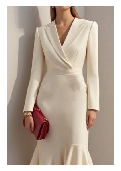 Ulak Handmader Kadın Uzun Kollu Yakalı Belden Oturtmalı Midi Ithal Krep Elbise fiyatları