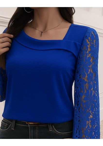 Ulak Handmader Kadın Uzun Kollu Asimetrik Yakalı Dantelli Ithal Krep Bluz fiyatları
