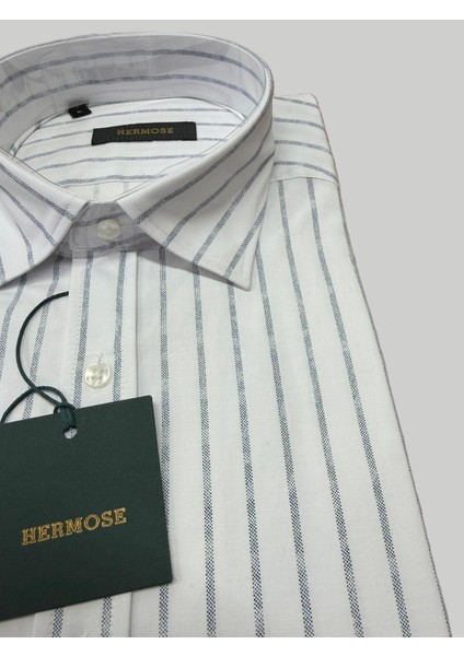 Mavi Çizgili Beyaz Erkek Gömlek modelleri
