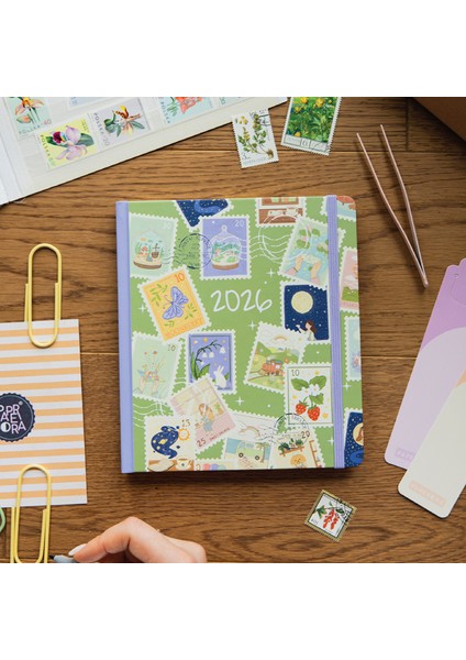 2026 Dikey Haftalık Ajanda 12 Aylık Sert Kapak 18 x 20 cm - Yeşil