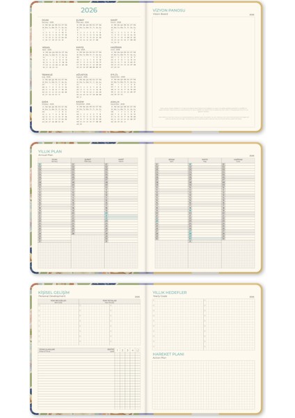 2026 Dikey Haftalık Ajanda 12 Aylık Sert Kapak 18 x 20 cm - Yeşil