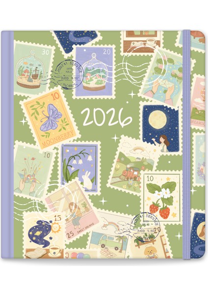 2026 Dikey Haftalık Ajanda 12 Aylık Sert Kapak 18 x 20 cm - Yeşil