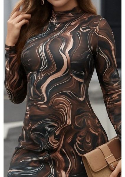 Ulak Handmader Kadın Uzun Kollu Balıkçı Yaka Desenli Dalgıç Elbise fiyatları