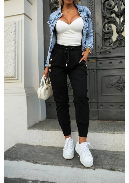 Ulak Handmader Kadın Yüksek Bel Lastikli Yanlardan Düğmeli Viskon Iki Iplik Pantolon fiyatları