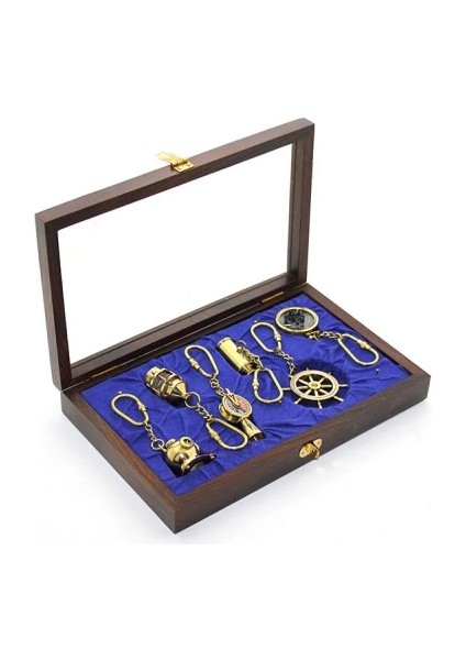 Ahşap Kutulu Pirinç 6'lı Anahtarlık Seti