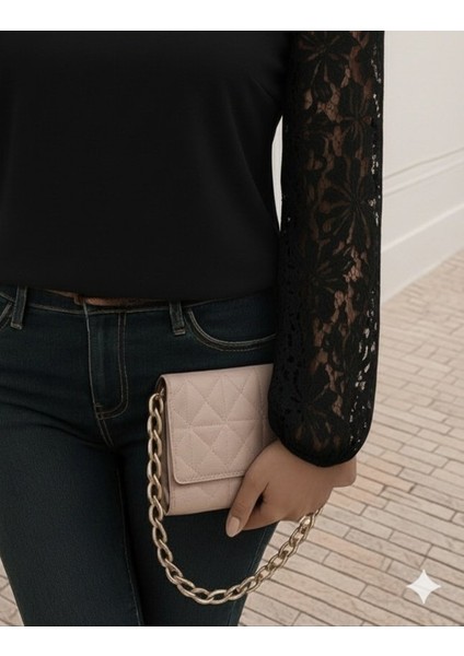 Ulak Handmader Kadın Uzun Kollu Asimetrik Yakalı Dantelli Ithal Krep Bluz modelleri