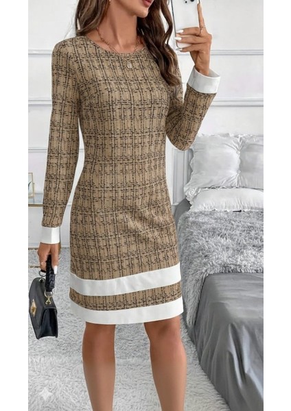 Ulak Handmader Kadın Uzun Kollu Yuvarlak Yaka Etek Ucu Şerit Detaylı Mini Dokuma Elbise fırsatları