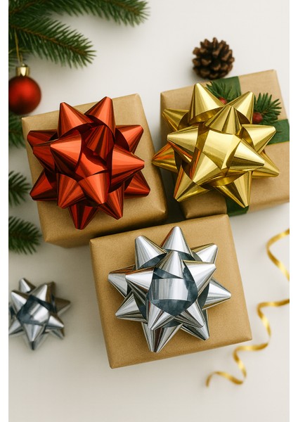 3 Adet Parlak Kırmızı Büyük BOY-10CM Metalik Fiyonk Kutu ve Ambalaj Süsü Rafya Yapışkanlı Yıldız Süs fiyatları