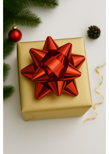 3 Adet Parlak Kırmızı Büyük BOY-10CM Metalik Fiyonk Kutu ve Ambalaj Süsü Rafya Yapışkanlı Yıldız Süs modelleri