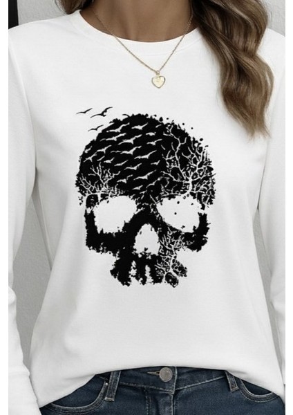 Ulak Handmader Kadın Uzun Kollu Bisiklet Yaka Kurukafa Desenli Viskon Bluz fiyatları