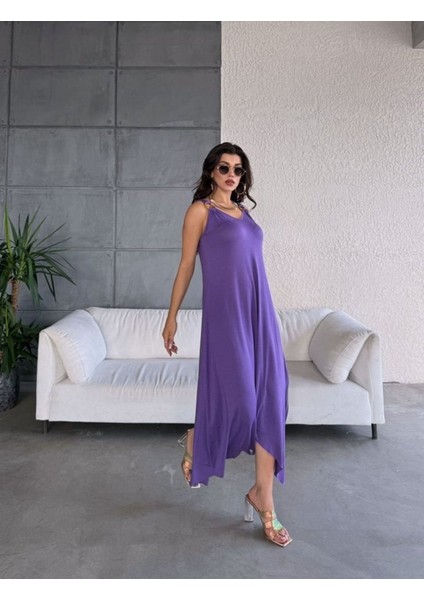 Ulak Handmader Kadın Çan Dokuma Kumaş V Yaka Asimetrik Kesim Elbise indirimleri