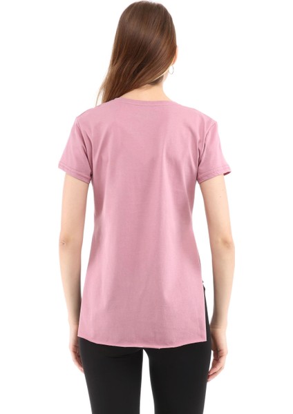 Kadın %100 Pamuk V Yaka T-Shirt Fragum Pembe fırsatları