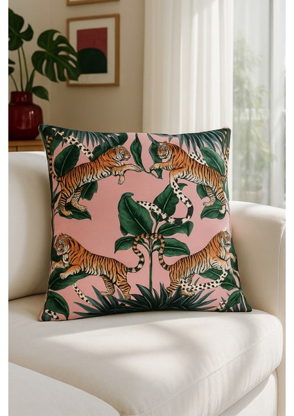 Kaplan Desen Kadife Kırlent Kılıfı Pembe V1 50X50 fiyatları