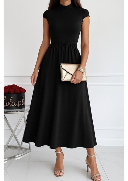 Ulak Handmader Kadın Kısa Kollu Yarı Balıkçı Yaka Viskon Elbise