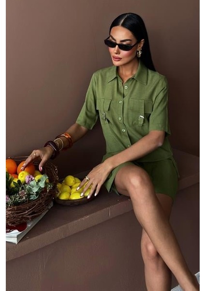 Ulak Handmader Gömlek Şort Etek Viscon Keten Takım 10162 modelleri