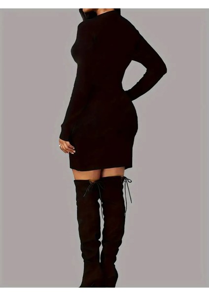 Ulak Handmader Kadın Uzun Kollu Bisiklet Yaka Kelebek Desenli Kısa Viskon Iki Iplik Elbise fiyatları