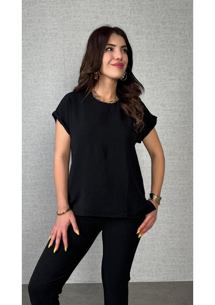 Ulak Handmader Kadın Kısa Kollu Yuvarlak Yaka Aerobin Bluz ve Pantolon Ikili Takım