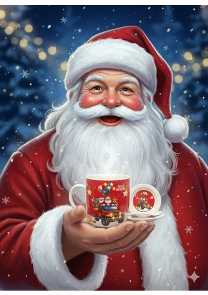 Noel Baba Jeep Desenli 3’lü Seramik Kupa – Tabak – Kaşık Hediye Seti