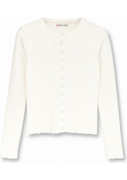 6931 Kadın Düğmeli Fitilli Triko Hırka Naturel