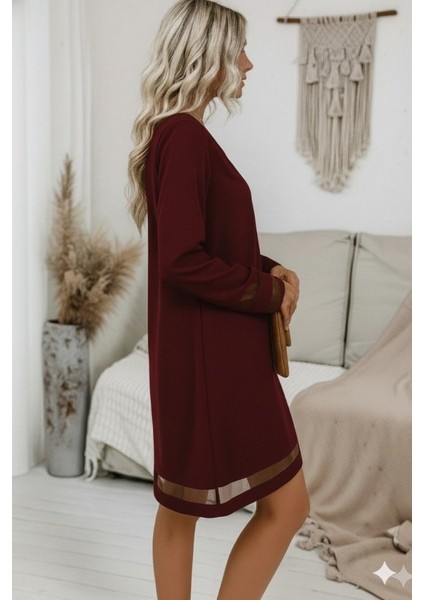 Ulak Handmader Kadın Uzun Kollu V Yakalı Tül Şerit Detaylı Mini Krep Elbise fiyatları