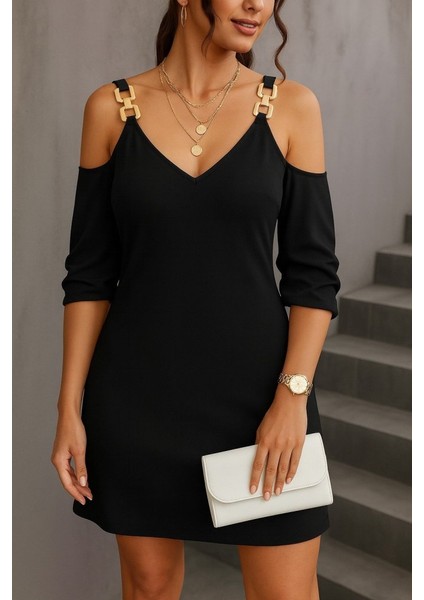 Ulak Handmader Kadın Uzun Kollu Askı Detay Iki Iplik Mini Boy Elbise