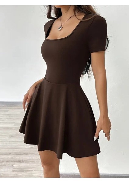 Ulak Handmader Kadın Kısa Kollu Kare Yaka Short Detaylı Cepli Dalgıç Elbise indirimleri