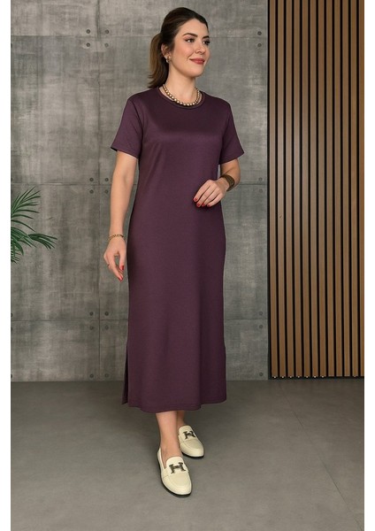 Ulak Handmader Kadın Kısa Kollu Bisiklet Yaka Yırtmaçlı Viskon Iki Iplik Elbise modelleri