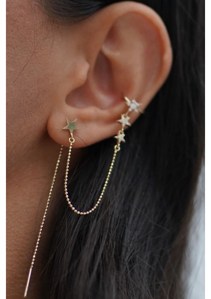 Yıldız Detaylı Altın Earcuff Kıkırdak Küpe Piercing fırsatları