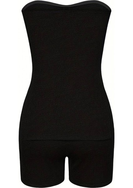 Ulak Handmader Kadın Iki Yanı Yırtmaçlı Straplez Bluzmini Tayt Kaşkorse Ikili Takım fırsatları