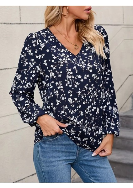Ulak Handmader Kadın Uzun Kollu V Yakalı Çiçek Desenli Modal Bluz fiyatları