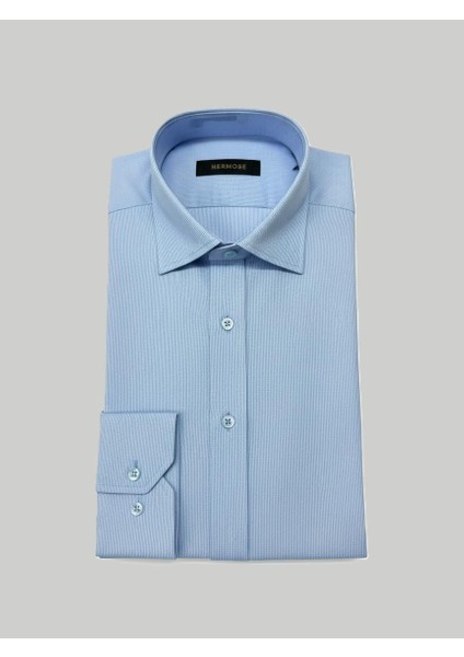 Açık Mavi Ince Çizgili Erkek Gömlek